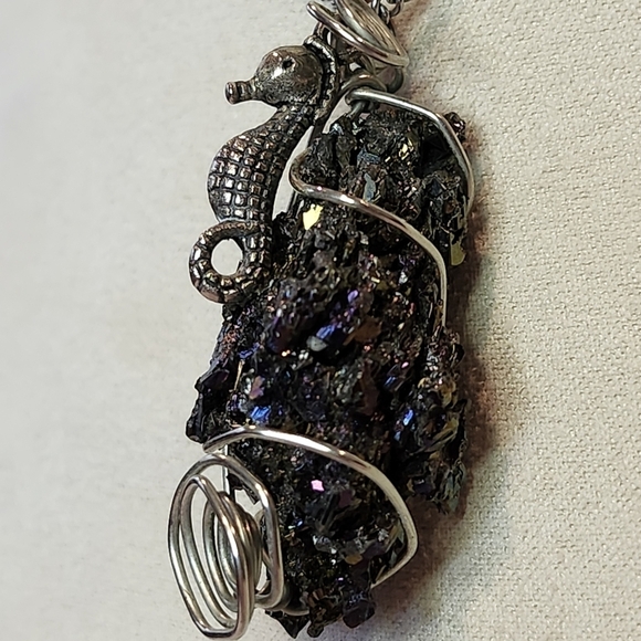 Whimsigoth Handcrafted Crystal Bismuth Necklace with Silver Seahorse - Picture 4 of 6